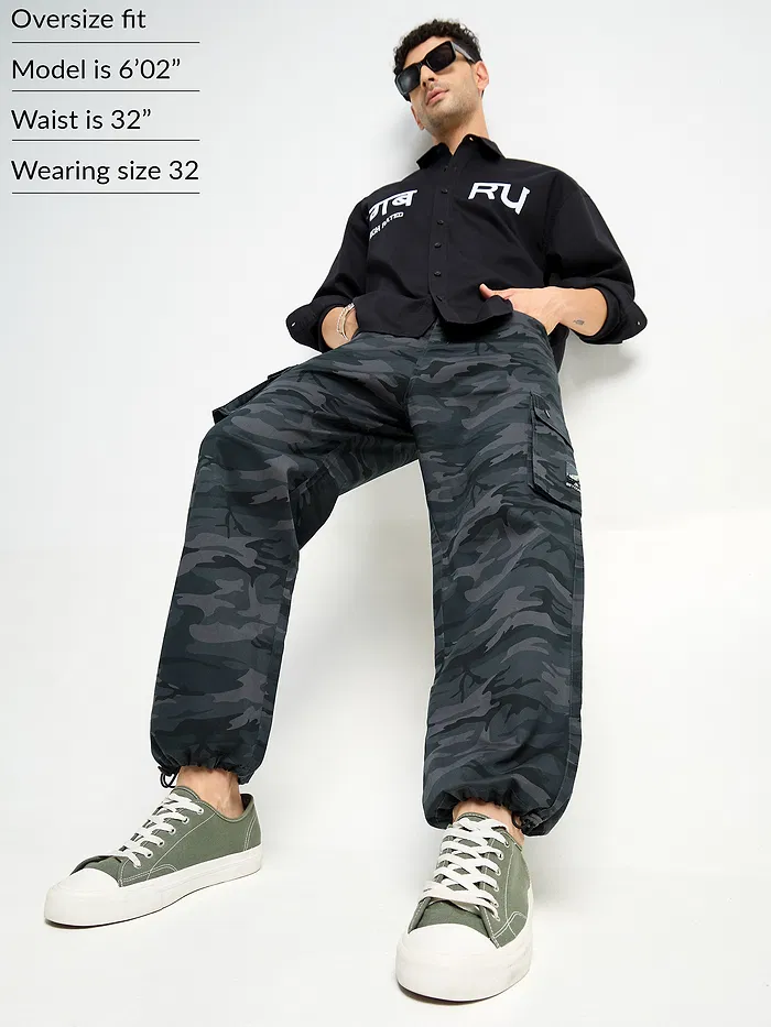 Dark Grey Camo Cargo Pants for Men